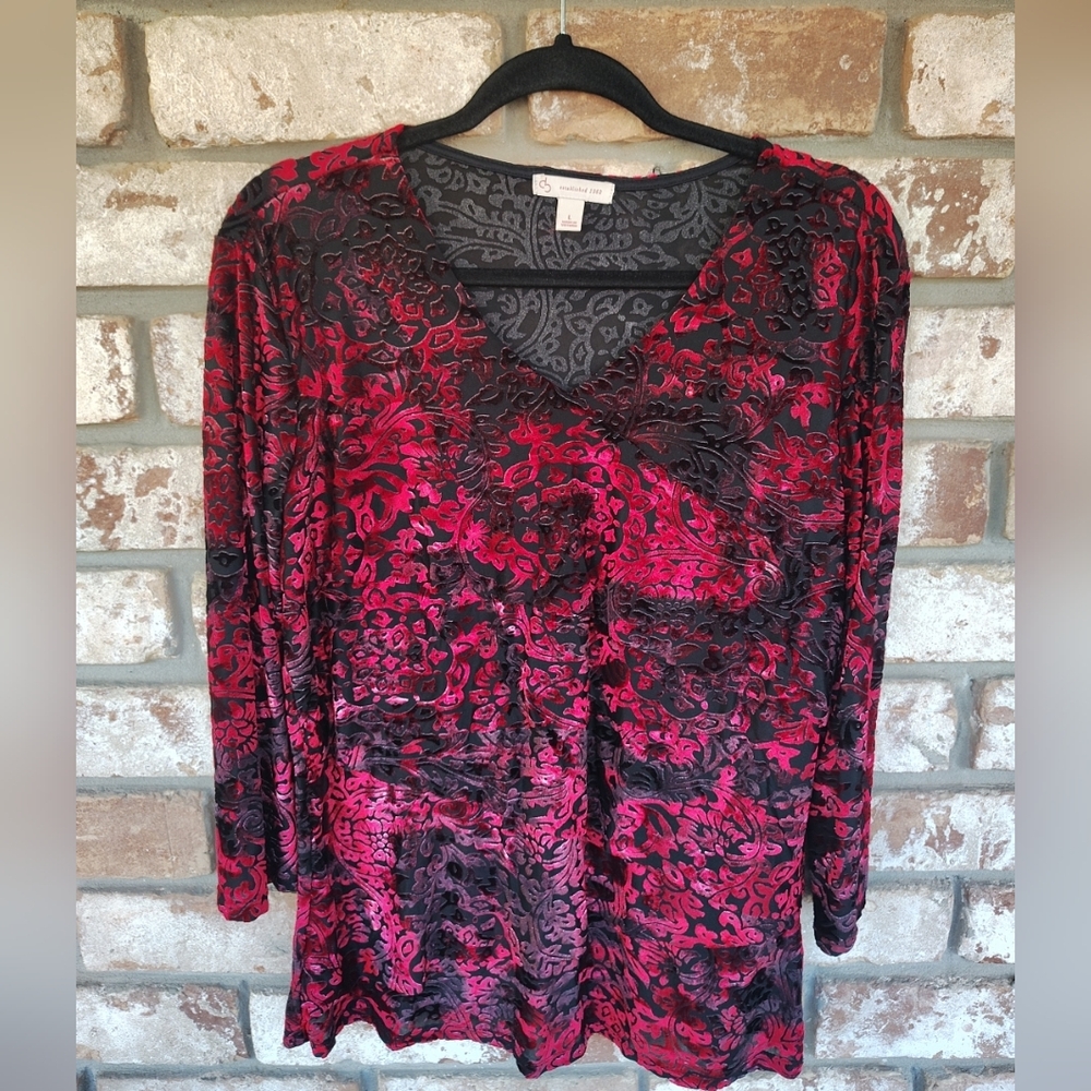 Established 1962 Women's Red & Black Layered Velvet Burnout Top Sz L Whimsigoth